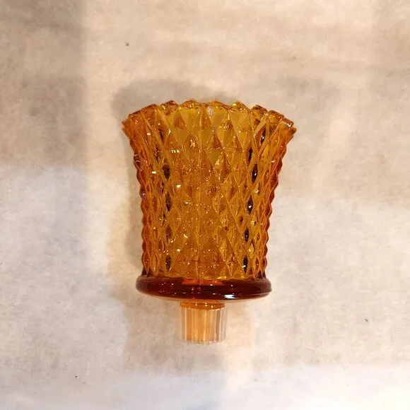 VINTAGE AMBER DIAMOND CUT AMBER GLASS VOTIVE TEA CANDLE HOLDER PEG - Picture 4 of 6